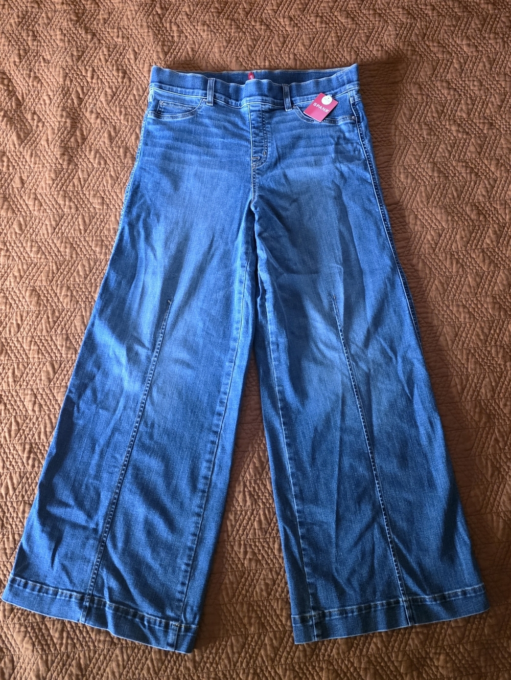 Spanx Wide Leg Petite Indigo Wash Front Seam Jeans Size XL Petite